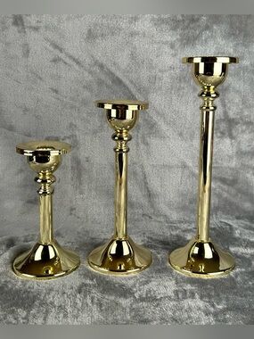 Godinger Silver Company Brass Gold Tone Candlestick Set Of 3 Trio Candle Holder
